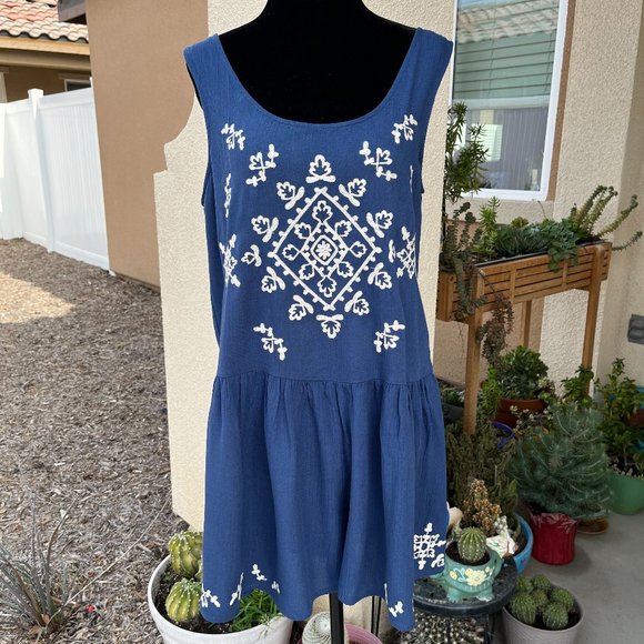 Xhilaration Pants - Xhilaration Blue Embroidered Romper Women Size Medium